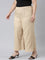 Women Solid Wheat Mid Rise Linen Wide Pant