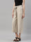 Women Solid Beige Linen Mid Rise Culottes