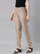 Women Beige Solid Mid Rise Metallic Pants