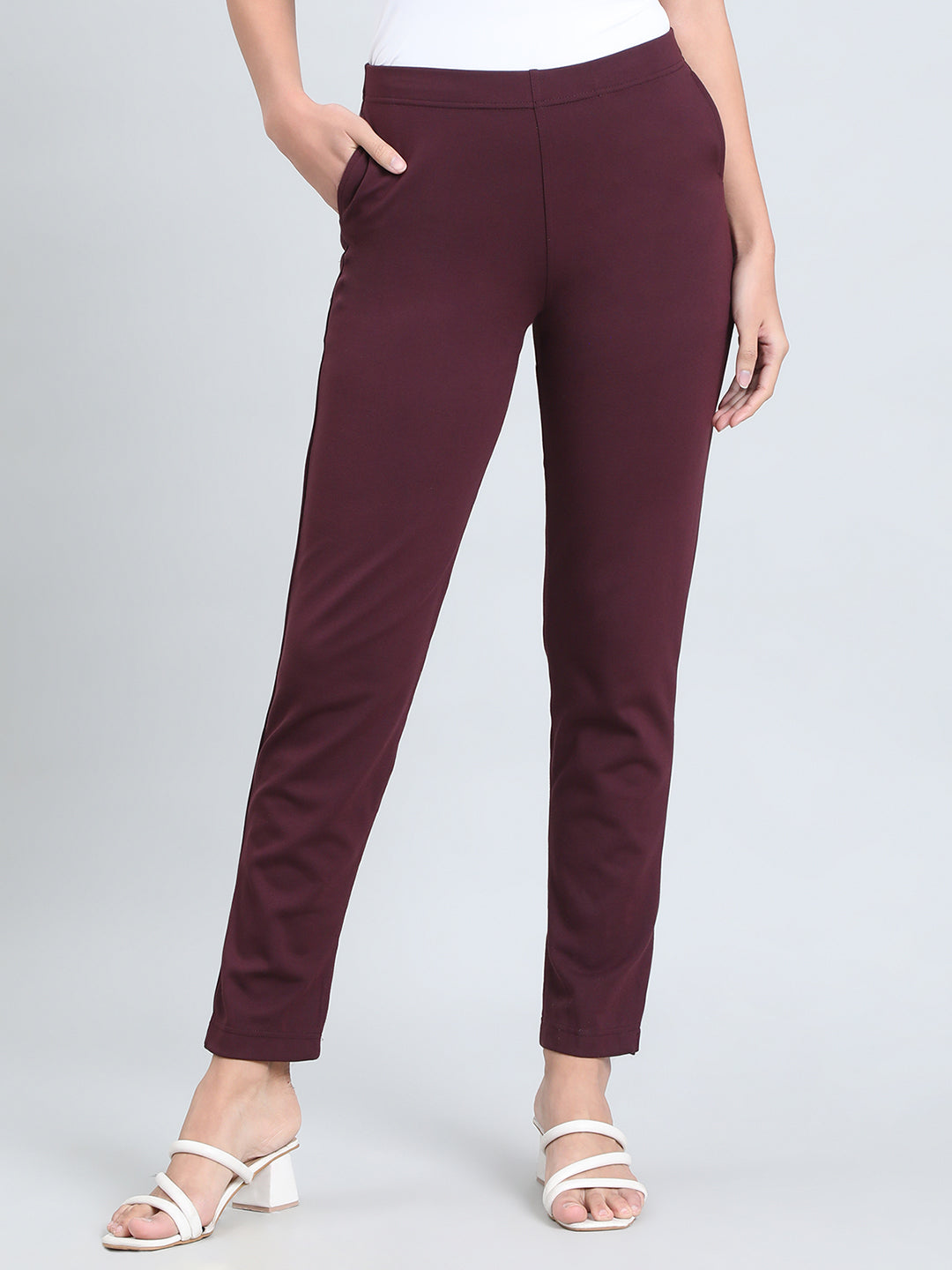 Dark Wine Ponte Smart Fit Kurti Pant