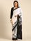 Black & white satin printed saree with hand embroidery & ready made blouse