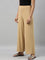 Women Solid Wheat Viscose Mid Rise Knit Palazzos