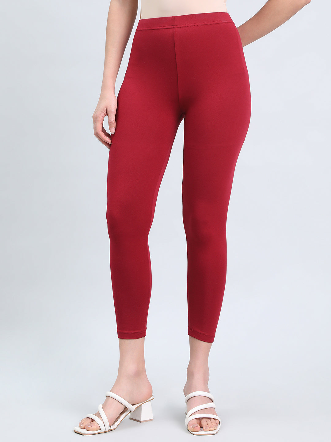 Bright Red Cotton Stretch Cropped Leggings
