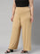 Women Solid Wheat Viscose Mid Rise Knit Palazzos