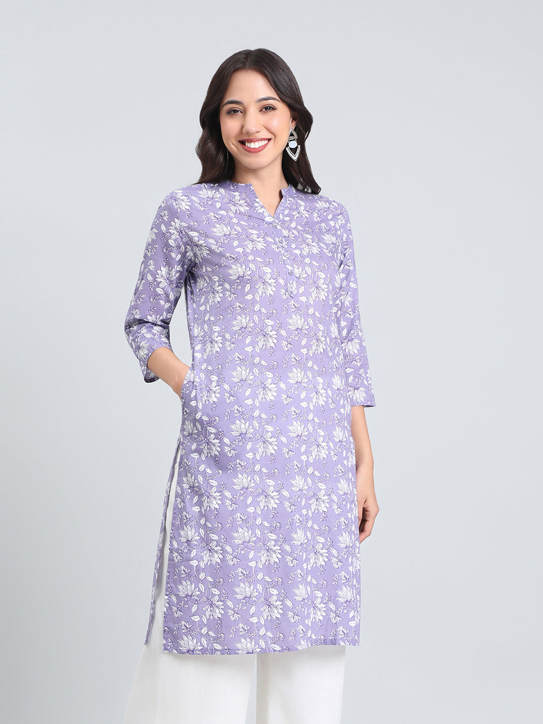 Cotton Floral Block Print Straight Kurta