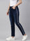 Women Solid Blue Side Stripes Mid Rise Straight Jeans