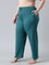 Women Solid Teal Mid Rise Casual Rib Pants