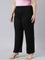 Women Solid Black Mid Rise Casual Rib Pants