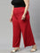 Women Solid Cherry Viscose Mid Rise Knit Palazzos