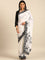 Black & white satin printed saree with hand embroidery & ready made blouse