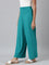 Women Solid Jade Green Viscose Mid Rise Knit Palazzos