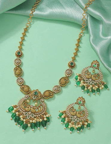 Designer Radiant Emerald Matt Kempu Necklace Set