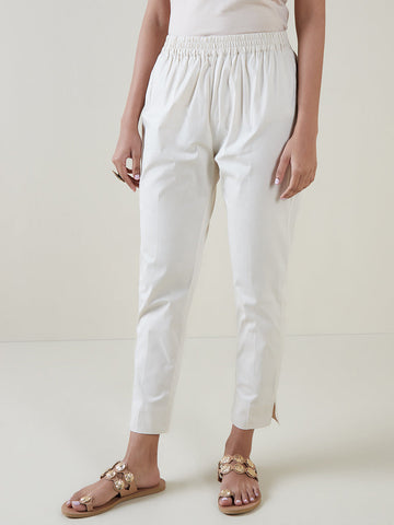 Utsa Off-White Tapered Cropped Pants