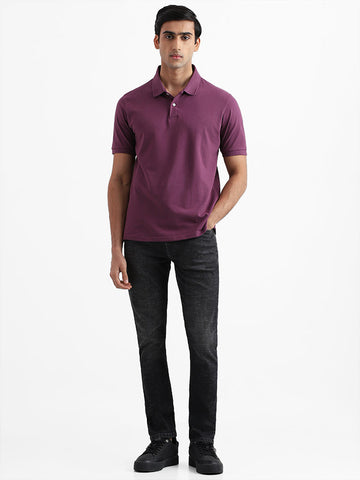 WES Casuals Solid Mauve Cotton Blend Relaxed-Fit T-Shirt