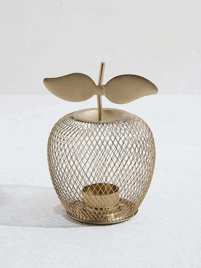 Westside Home Gold Lattice Apple Tealight Candle Holder