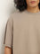 Studiofit Plain Taupe Cotton Blend Relaxed Fit T-Shirt