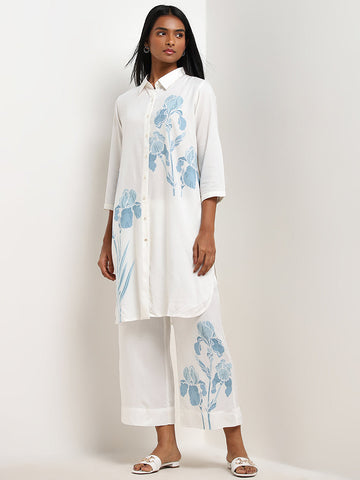 Utsa White Floral Printed Straight-Fit Kurta