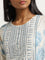 Utsa Blue Floral Design A-Line Cotton Kurta