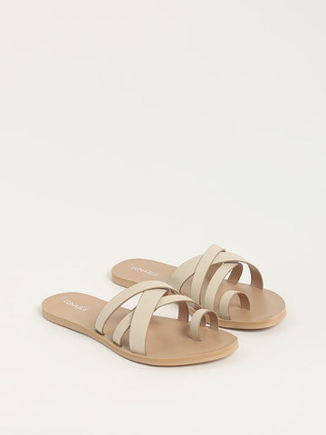 LUNA BLU Beige 3-Strap Sandals