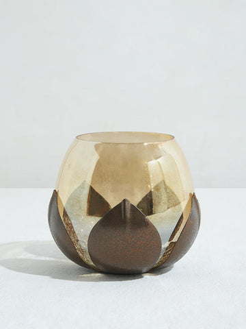 Westside Home Brown Lotus Design Candle Stand