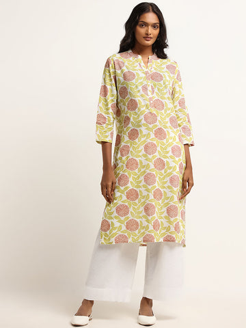 Utsa Green Floral Print Kurta