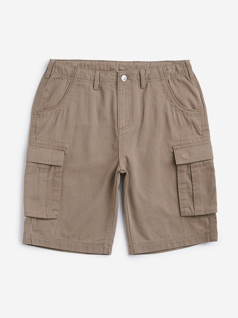 Y&F Kids Brown Mid Rise Relaxed Fit Cargo Shorts