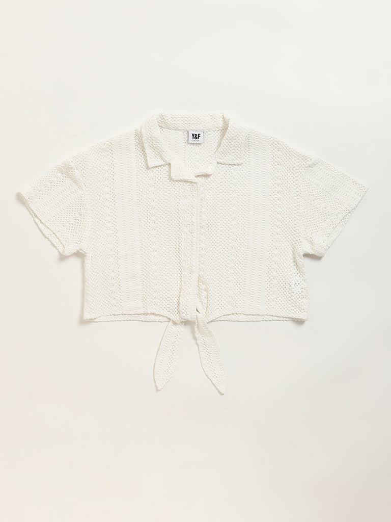 Y&F Kids White Mesh Crop Shirt