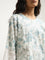 Utsa Blue Floral Printed A-line Cotton Kurta