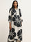 Utsa Black Floral Printed A-Line Kurta