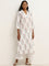 Utsa White Foliage Printed A-Line Cotton Kurta