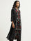 Utsa Black Ikat Printed Cotton A-Line Kurta