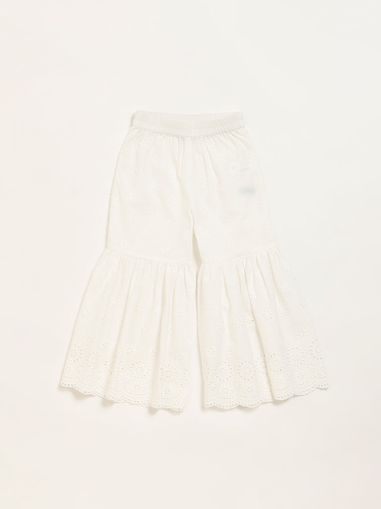 Utsa Kids White Schiffli Flared Sharara