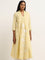 Utsa Yellow Floral Embroidered Fit-and-Flare Cotton Kurta