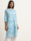 Utsa Blue Ikat Printed Straight Cotton Kurta