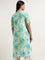 Diza Aqua Floral Printed Straight Cotton Kurta