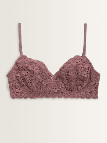 Wunderlove Mauve Lace Design Soft Bra