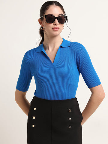 Wardrobe Blue Ribbed Top