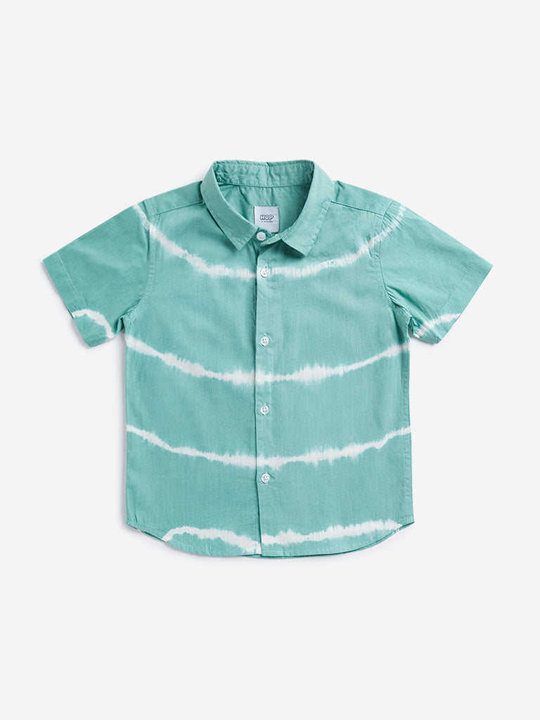 HOP Kids Green Tie-Dye Printed Shirt