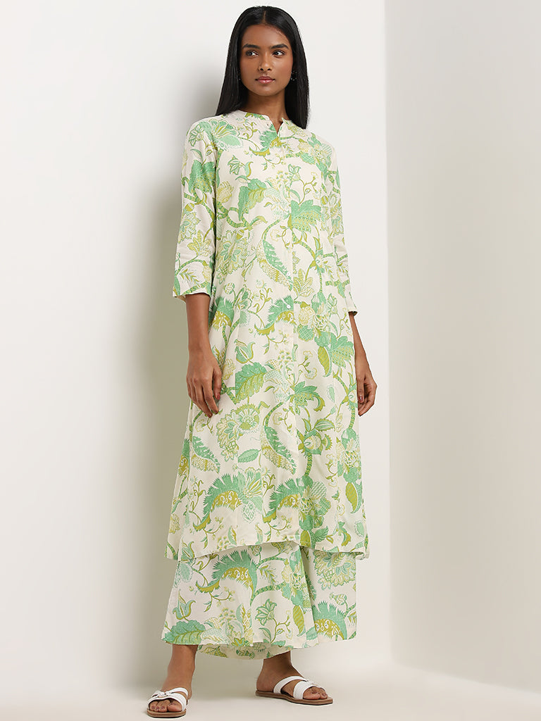 Utsa Green Botanical Design A-Line Kurta