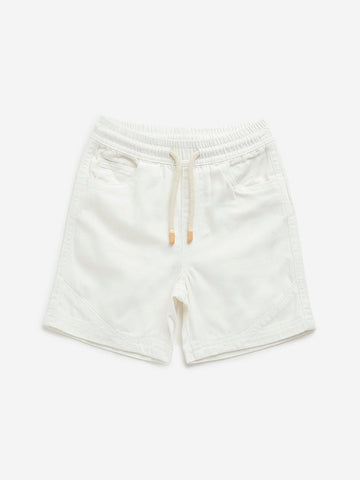 HOP Kids White Relaxed-Fit Mid-Rise Shorts