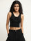 Nuon Black Cotton Blend Lace-Up Crop Top