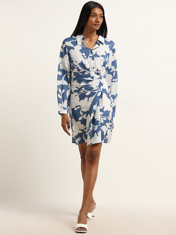 Wardrobe Blue Floral Wrap Shirt Dress