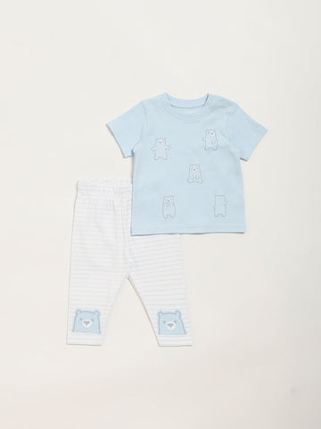 HOP Baby Blue Bear T-Shirt & Striped Pants