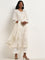 Vark White Embroidered A-Line Kurta, Pants & Dupatta Set