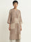 Utsa Taupe Patch Printed Straight Cotton Kurta