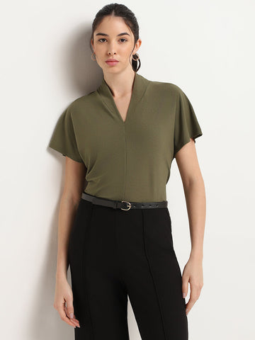 Wardrobe Solid Olive Relaxed-Fit Top