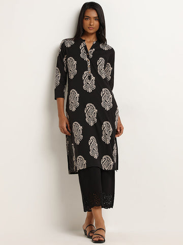 Utsa Black Paisley Print Kurta