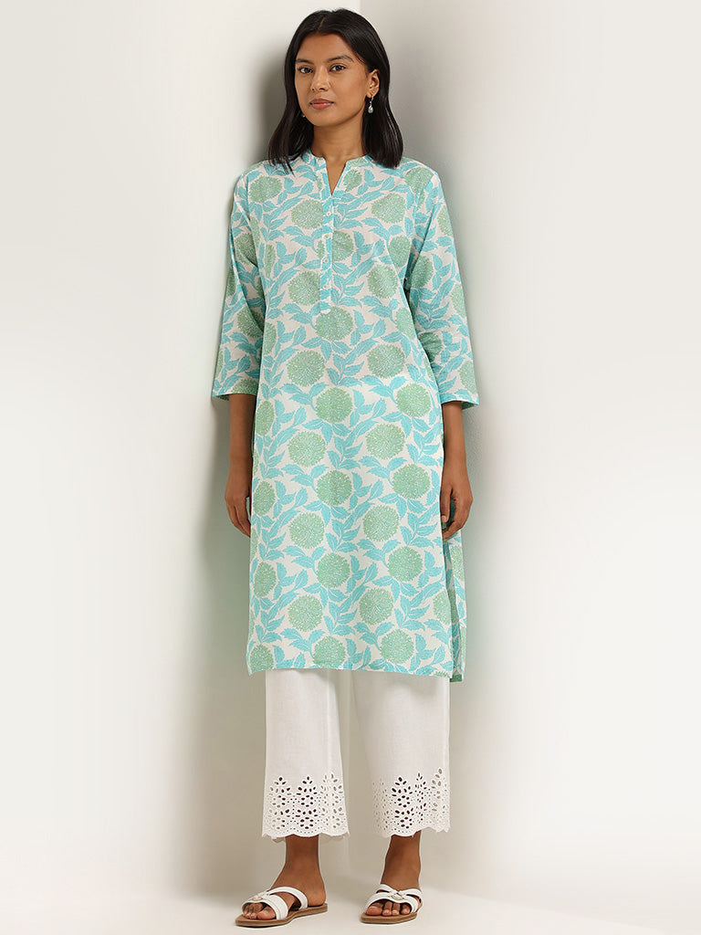 Utsa Turquoise Floral Printed Straight Kurta