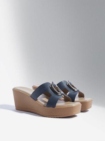 LUNA BLU Navy Hardware-Detailed Wedge-Heel Sandals