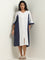 Gia Curves White Colour-Blocked Casual Cotton Straight Dress